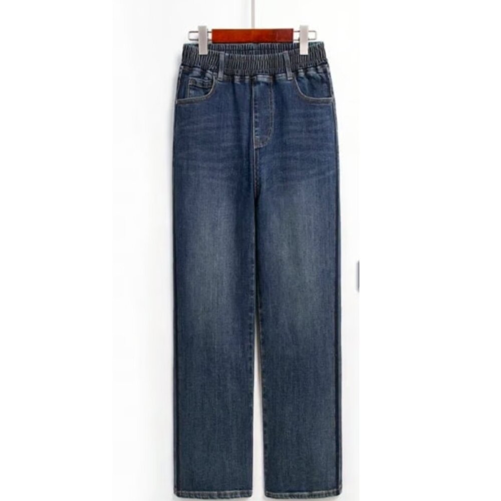 Blue-Grey Wide-Legged Straight Jeans – Rare Elastic Waist for Ultimate Comfort